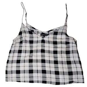 **2/$15** Kendall & Kylie Black White Crop Plaid VNeck Spaghetti Strap Top Med